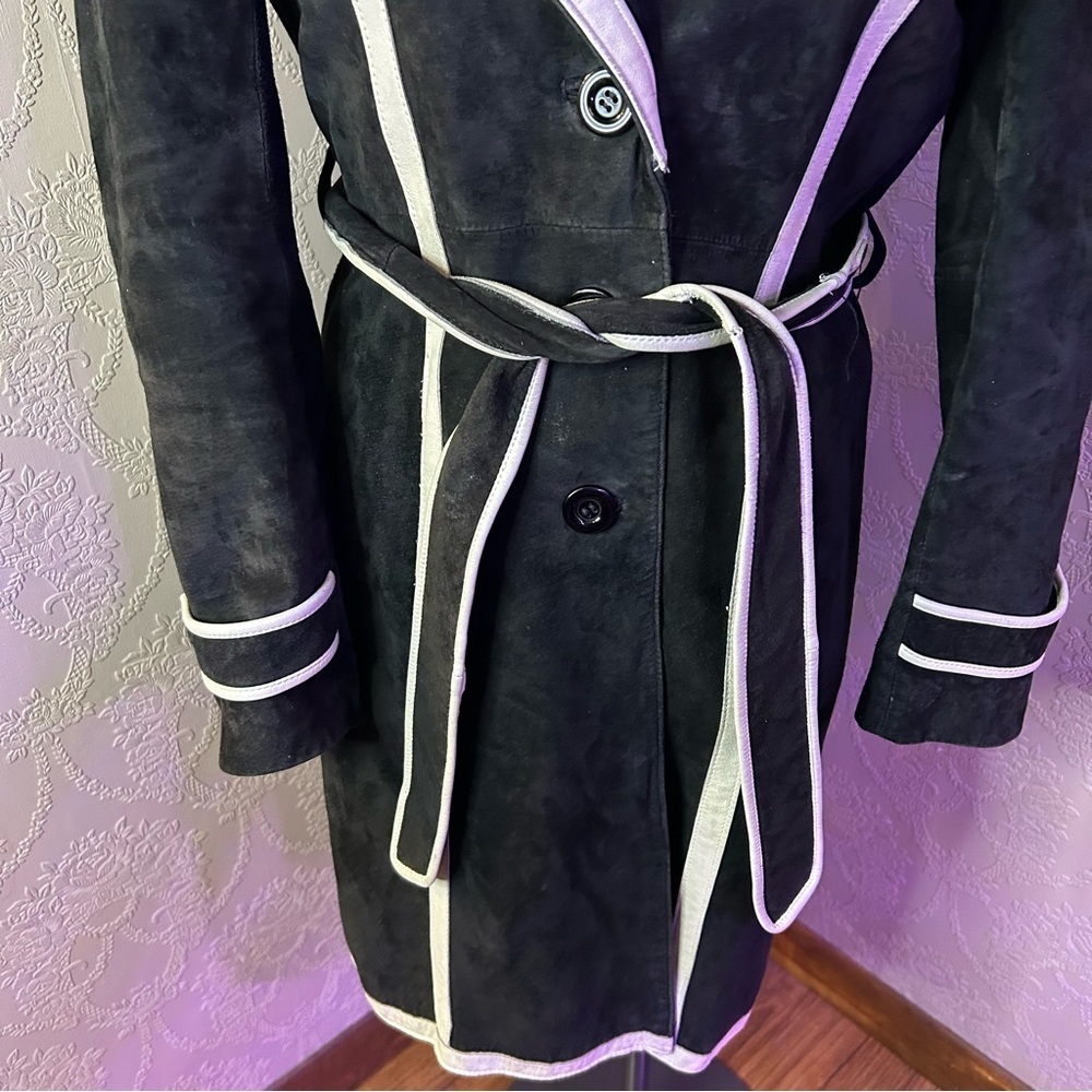 Elegant Black and White Women's Coat Boston Proper S leather coat - Picture 3 of 12